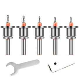 Yakamoz 5Pcs Countersink Drill Bit Set with Adjustable Depth Stop - 8mm Round Shank Countersink Bits Cone Drill Counterbore Router Drill Bit for Woodworking(2.8/3.0/3.2/3.5/4mm)