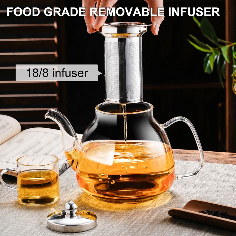 PARACITY Glass Teapot Stovetop 50 OZ/1500ml, Tea pot with Removable