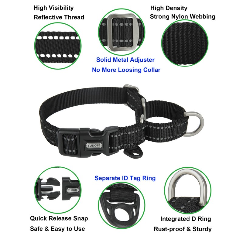 YUDOTE Reflective Martingale Dog Collars, Escape Proof Anti-Pull Training Collar