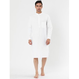 Lars Amadeus Men's Nightshirt Sleep Tshirt Cotton Banded Collar Henley Shirt Pajamas Nightgown White XL