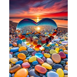 500 Piece Jigsaw Puzzle for Adults Heart-Shaped Sunset Beach Pebbles Colorful Stones Scenic Ocean View Puzzle Challenging 500pc Art Puzzle for Adults & Families (20x15 Inches)