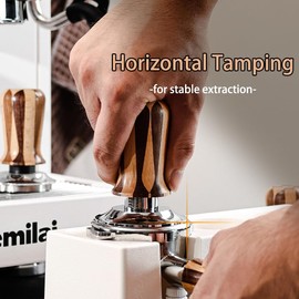 CAPFEI Spring Loaded Tamper 54mm with Flat Base | Self-Leveling Tamper 53.3mm Fits Breville 54mm Portafilters | Checkerboard Wooden Handle