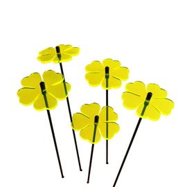 Sun Catcher Garden Decor Glowing Double Blossoms Ornaments Set of 5 Garden Stakes 25cm/9.8 inches high Indoor Outdoor Yard Gardeners Gift, Colour:Yellow