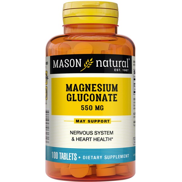 Mason Natural Magnesium Gluconate 550mg Tablets 100 Prevent Dizziness, Muscle Weakness