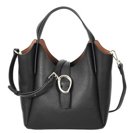 Womens Real Leather Handbag Top Handle Small Shoulder Bag Jasmine (Black)