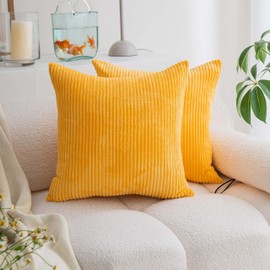 Demetex Easter Pillow Covers 26x26 Yellow Large Corduroy Throw Pillows Decorative Striped Euro Sham for Couch Sofa Bed Living Room Decorations, Set of 2, 26 x 26 inch, Yellow