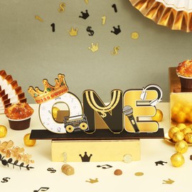 kreat4joy The Notorious One Birthday Decorations, Notorious One Sign for Table Centerpieces, the Big One Hip Hop 1st Black Gold One Letter Sign for Boys First Birthday Table Decorations