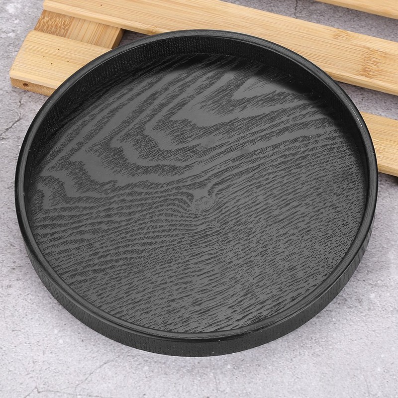 Serving Trays, Super Round, Black, Non-Slip Wooden Plates, 21 cm/24
