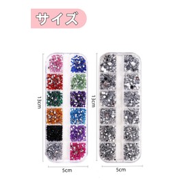YFFSFDC Colored Rhinestones Nail Art Parts Large Capacity 12 Colors Acrylic Rhinestones 2 Pcs Case for Nail Decoration DIY Clothes Use (Colorful, Silver)