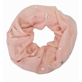 zarolo Women's Loop Scarf, Tube Scarf, Thin Neckerchief, Metallic Silver Print, Round Scarf, Silver Print Scarf, Soft, 50% Viscose, 50% Cotton, pink, Unit size