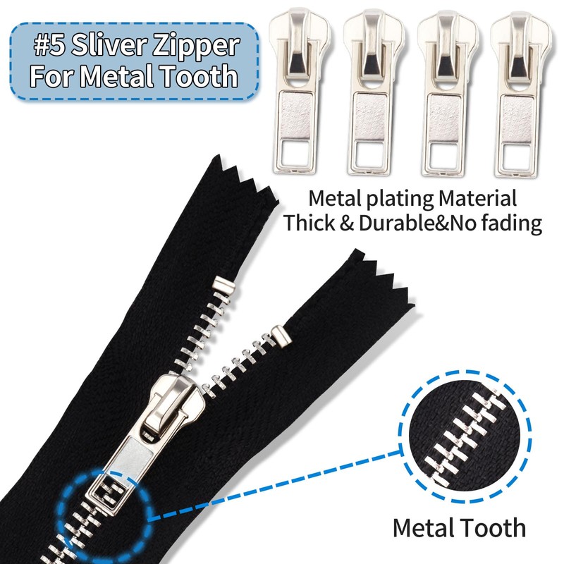 Domthent Zipper Repair Kit,#5 Zipper Pull Replacement,76pcs Fix a Zipper