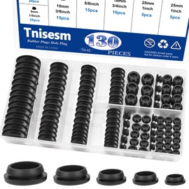 Tnisesm 130PCS 8 Sizes Black Rubber Plugs for Round Holes Silicone Plugs, 1" 3/4" 5/8" 1/2" 3/8" 5/16" 1/4" 1/5" Round Hole Plug Snap Locking, Used for Furniture