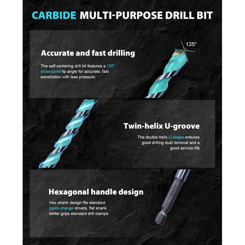 EZARC Masonry Drill Bit Set, Concrete Drill Bit Set with