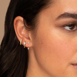 Thunaraz 925 Sterling Silver Hoop Stud Earrings Set for Women 18K Gold Plated Earrings Sets for Multiple Piering Hypoallergenic Small Hoop Earrings Stack for Sensitive Ears Gold:2 CZ Hoops+1 CZ Studs