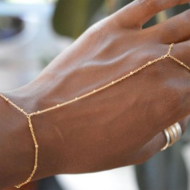 Hand Chain Ring Bracelet for Women Dainty Gold Finger Chain Rhinestone Bracelet Trendy Simple Body Jewelry Gifts