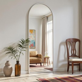 OGCAU 58"x18" Arched-Top Full Length Mirror, Full Body Hanging or Leaning, Standing Mirror, Floor/Wall Mounted with Aluminum Frame for Bedroom Living Room, White