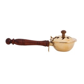 Dschidda Incense Pan, Brass with Wooden Handle and Lid, L: 18 cm, H: 6 cm, Diam.: 8.5 cm