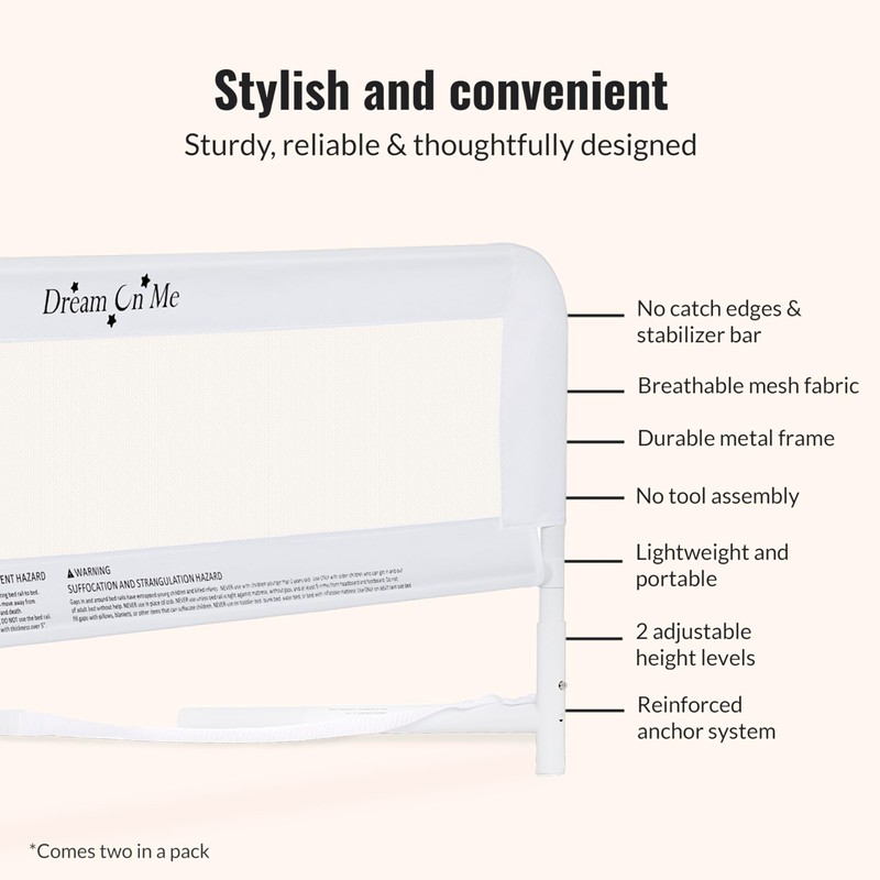 Dream On Me Lightweight Mesh Security Adjustable Bed Rail Double