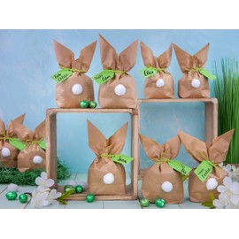 Easter Bunny Paper Gift Packaging Set for DIY Craft and Filling, with Pom-Poms for Sticking, Pink, for Girls, Gift for Easter