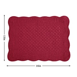 HOMBYS Quilted Placemats Set of 6 Washable-13x18 inches Rectangular Placemats for Kitchen Table-100% Cotton fabric cover and 100% polyester fiber filling Rectangular Table Mats-Cotton (18"x13", Red)
