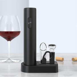 CoaGu Premium Electric Wine Opener Set - Battery Operated Automatic Corkscrew, Includes Foil Cutter, Vacuum Stopper, and Wine Aerator Pourer - Sleek Black Design