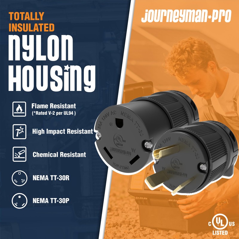 Journeyman-Pro NEMA TT-30P & TT-30R, 30 Amp, 125 Volt, 3-Prong