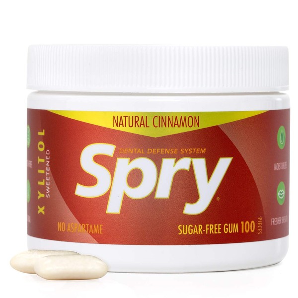Spry Fresh Natural Xylitol Chewing Gum Dental Defense System Aspartame-Free Sugar Free Gum (Cinnamon, 100 Count - Pack of 1)