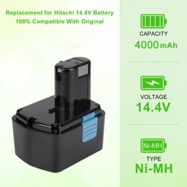 Hanaix 2Pack 4.0Ah Battery Compatible with Hitachi 14.4V CB120L EB1414S EB1412S EB14 EB14B EB1414 EB1414L EB1424 EB1426H EB1430H EB1430R for Hitachi 18V Ni-Mh Battery
