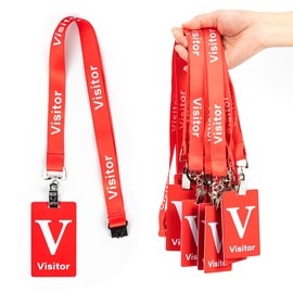 VELATYVIO 25 Sets Visitor Badge Lanyard with Clips Breakaway Reusable Temporary PVC Pass Card for Event Fundraising Company Exhibition Guest School Activities 3.54 x 2.13inch Red