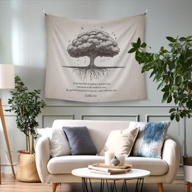 WAITPI Vintage Christian Faith of Mustard Seed Hanging Wall Tapestry for Bedroom, Bible Verse Wall Tapestries, Rustic Mustard Tree Wall Hanging Room Decor Tapestry for Prayer Room Church 50x60in