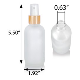 JUVITUS 4 oz Frosted Clear Glass Boston Round Bottle with Gold Fine Mist Sprayer (6 Pack) + Funnel