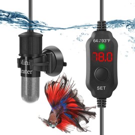 FUMAK Super Mini Aquarium Heater 20W Betta Heater Adjustable Submersible Fish Heater Small Fish Tank Heater Turtle Heater with Digital Display Thermostat, for 2-4 Gallon Tanks
