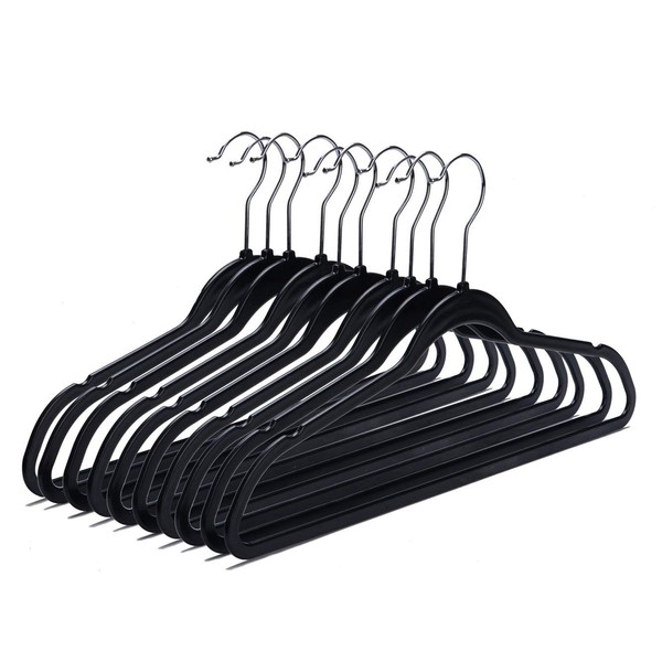 Quality Hangers Clothes Hangers 50 Pack - Non-Velvet Plastic Hangers for Clothes -Heavy Duty Coat Hanger Set -Space-Saving Closet Hangers with Chrome Swivel Hook, Functional Non-Flocked Hangers, Black