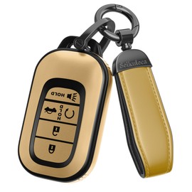 Seikuleca for Honda Key Fob Cover Accessories- Matte TPU Key Fob Cover with Leather Keychain for 2022-2026 Civic Accord HR-V Pilot CR-V, Sport SI EX EX-L (gold, Model 1)