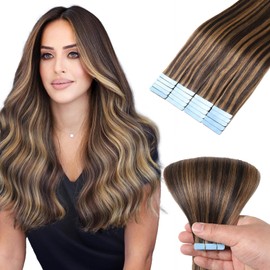 Mifes Tape in Hair Extensions Human Hair #P2/6 Balayage Color 20pcs/50g 18 Inch Dark Brown to Light Brown Real Remy Human Hair Tape in Extensions Seamless Tape Extensions