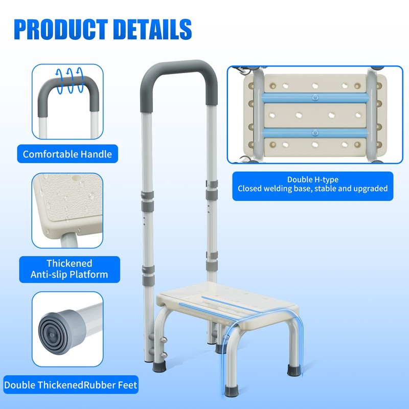Step Stool with Handles for Elderly-Bed Stools with Adjustable Handrails