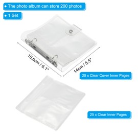 PATIKIL 2.5x3.5" Klares Loose-Leaf Fotoalbum Kunststoff Transparentes Bilderalbum mit 200 Taschen und 50 Ersatznachfüllhüllen für Foto-Postkarte, Transparent