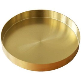 jingfei Round Gold Tray,Metal Decorative Tray Tray Organizer for,Bathroom,Dress, Brass, 4.9 Inch