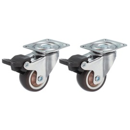 PATIKIL 1.5 Inch Caster Wheels, Set of 2 Plate Casters Heavy Duty TPR Locking Swivel Caster with Brake 55 Lbs for Furniture Cart Workbench Equipment, Brown