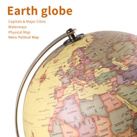 TTKTK Illuminated World Globe for Adults & Kids with Wooden Stand,Built in LED Lamp for Illuminated Night View Antique Globe for Home Décor and Office Desktop 8inch