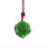 yigedan Natural Green Jade Rose Leather Rope Pendant Necklace, Leather,