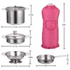 Juboury Kitchen Pretend Play Toys with Stainless Steel Cookware Pots