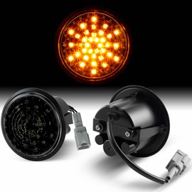 Yankok LED Side Marker Lights for Nissan 370Z Z34 Fairlady Z 2009-2021, Pair of Black Housing, Smoked Lens, Non-Sequential Amber Turn Signals, Snow Flake Style