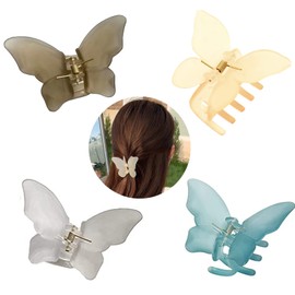 4 Pieces Butterfly Hair Claw Clips Medium Acrylic Non-Slip Hair Clasp Claw Comfortable Strong Grip Vintage Hair Clamps for Women Girls Fashion Accessories
