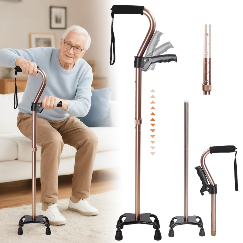 SILAIDESI Adjustable Walking Cane for Men & Women – 4-Pronged