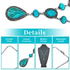 Turquoise Y-shaped Necklace for Women, Western Bohemian Style Jewelry Gift, Western Turquoise Pendant Necklaces Jewelry for Women Trendy (Blue)