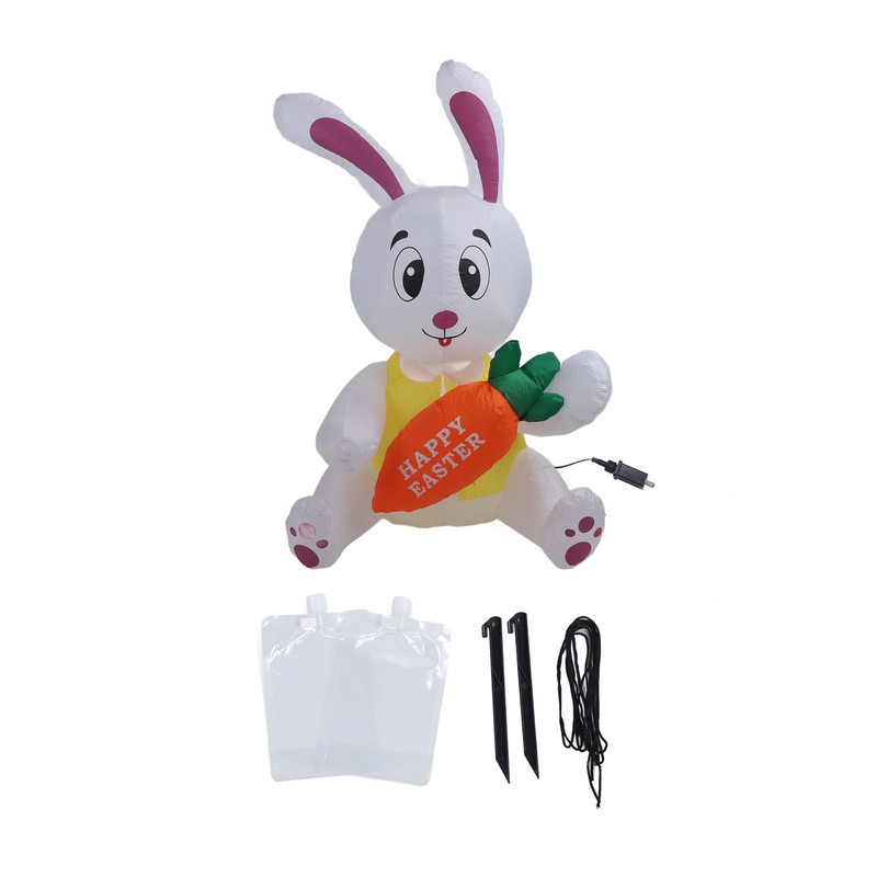 59.8in Inflatable Happy Easter Bunny Decoration Inflatable Rabbit Sitting Holding