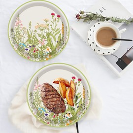 50Pcs Wildflower Paper Plates Flower Party Supplies 7" Floral Paper Plates Botanical Green Leaves Herbs Dessert Plates for Floral Theme Bridal Baby Shower Vintage Garden Decorative Party Decorations