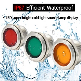 Indicator Light 22mm Waterproof IP67 0.87" Mounting Hole Yellow Metal Stainless Steel Signal Lamp 12V/24V DC/AC LED Pilot Dash Lamp Light Ring Large for Car Truck Boat 2PCS