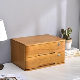 ILWorkTLs 2 Drawers Wooden Desktop Storage Box,Small File Cabinet with Locks,Office Supplies A4 Filing Organizer for School,Classroom,Wood Yellow